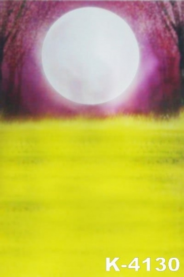 Beautiful Night Yellow Ground Big Round Moon Scenic Vinyl Photo Backdrops