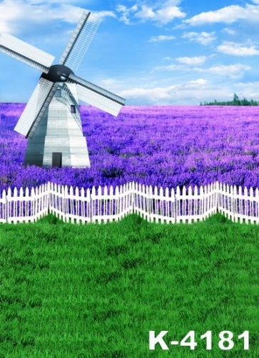 White Windmill Lavender Flowers Garden Backdrop Background for Photography