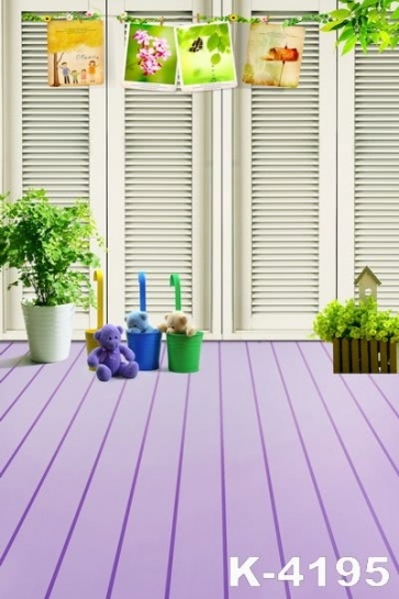 Wood Shutters Purple Floor Stage Backdrop For Children Photography
