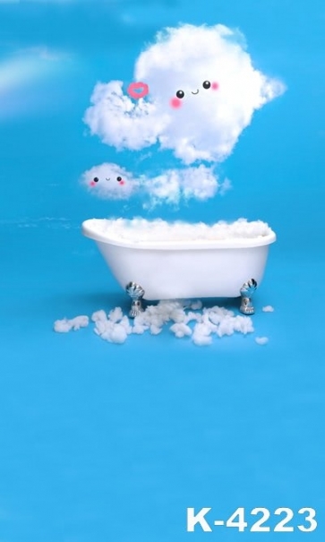 Cute White Clouds Bathtub Blue Background Baby Shower Vinyl Photo Backdrop