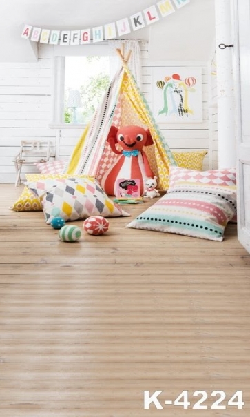 Wood Floor Tent Various Pillows Vinyl Children Party Backdrops