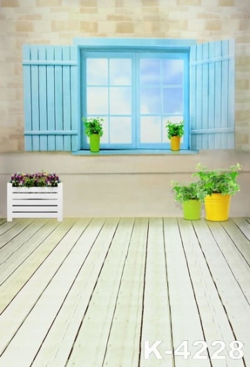 Wood Floor Windowsill Potted Plants Vinyl Children Stage Backdrops