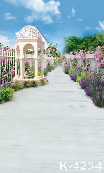 Modern European Style Garden Flowers Scenic Photo Drop Background