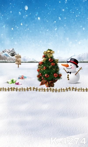Snowman Christmas Tree Snowflakes Flying Christmas Photo Backdrop