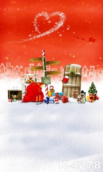 Red Sky Christmas Gift Box Road Sign Christmas Backdrops For Stage