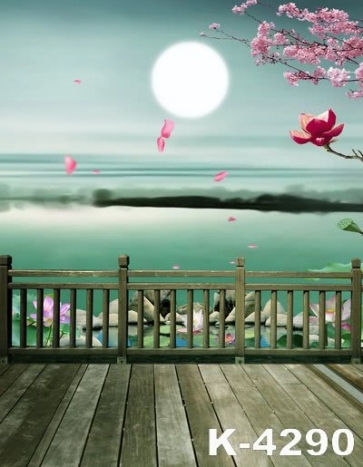 Round Moon Lotus Scenic Vinyl Photography Backdrops