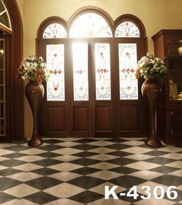 Indoor Circular Wood Door Flowers Professional Photography Backdrops