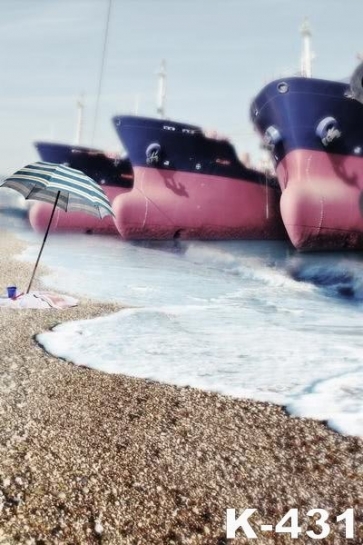 Scenic Pink Ferryboats on the Shore Beach Backdrop