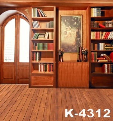 Indoor Wood Study Wood Glass Door Professional Photo Backdrops