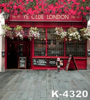 Red Flowers outside London Restaurant Wedding Large Photo Backdrops