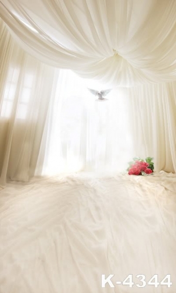 Romantic White Gauze Red Flowers Wedding Professional Photo Backdrops