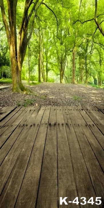 Wood Floor Path in Green Trees Scenic Backdrop for Studio Photography