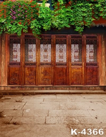 Retro Wood House Green Leaves Flowers Scenic Vinyl Photography Backdrops