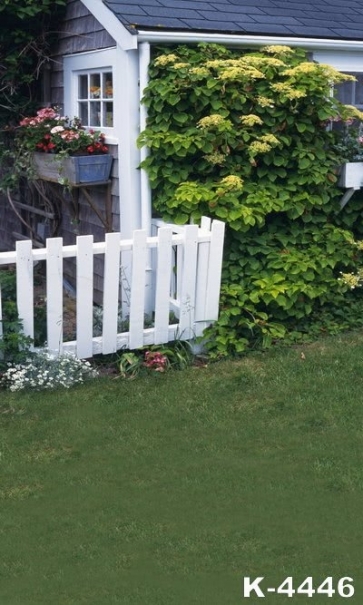 Green Grassland Plants Fence Outside the House Scenic Photo Drop Background