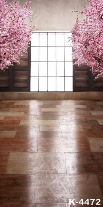 Wood Floor Window Peach Blossom Flowers Photographic Backdrops