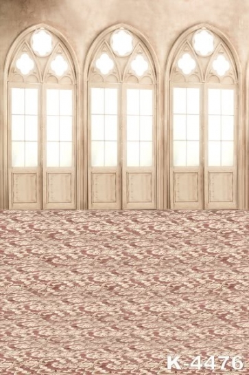 Vintage Indoor Arched Doors Floral Floor Vinyl Picture Backdrop