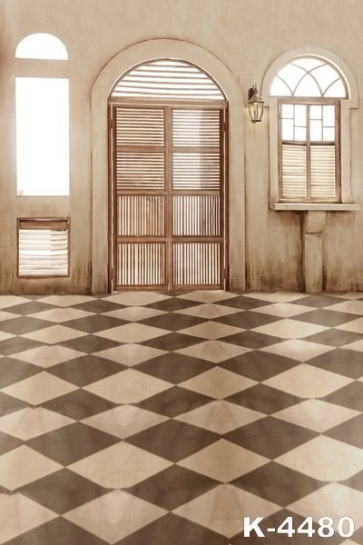 Black White Floor Tiles Door Windows Vinyl Photo Drop Background