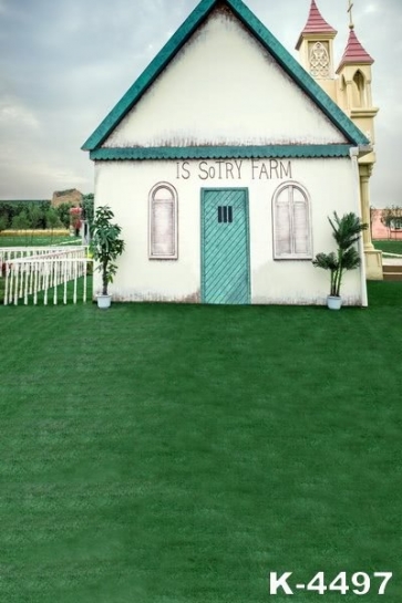 Romantic Green Grassland Small House Wedding Photographic Backdrops