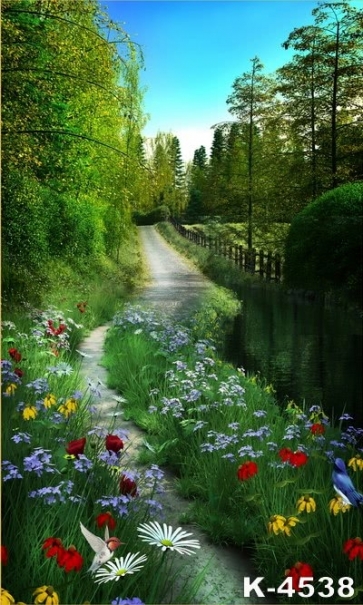 Green Spring Countryside Trees Flowers Scenic Photography Photo Backdrops