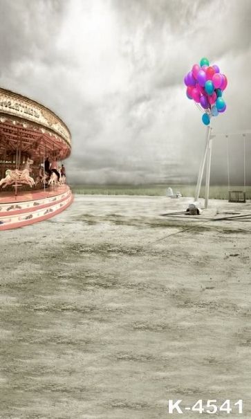 Merry-go-round Carousel Multicolor Balloons Scenic Rustic Backdrops for Photography