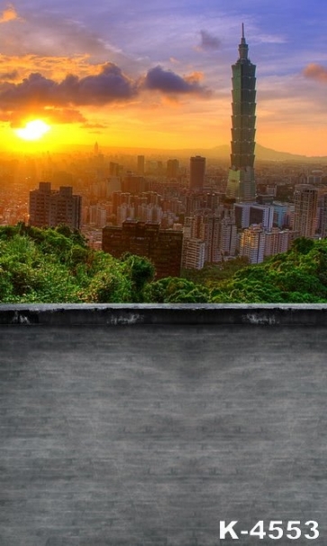 City Landscape Overlooking the City from Mountaintop in Sunset Scenic Backdrop Background