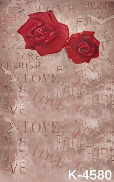 Simple Red Roses Flowers Letters LOVE Photo Wall Backdrop