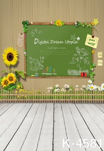 Sunflower Green Blackboard Drawing Baby Photography Backdrops