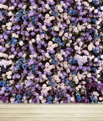 Romantic Purple Blue Pink Flowers Wood Floor Photo Wall Backdrop