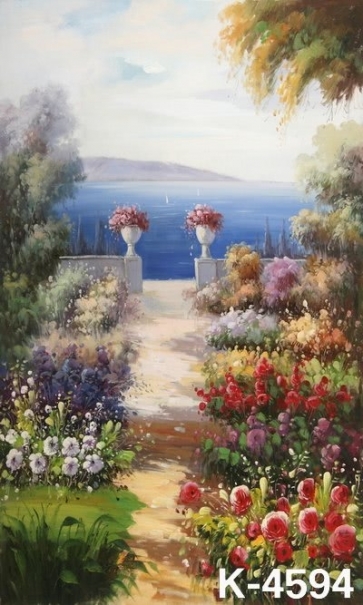 Garden by the Sea Oil Painting Wall Backdrops Photoshoot Background