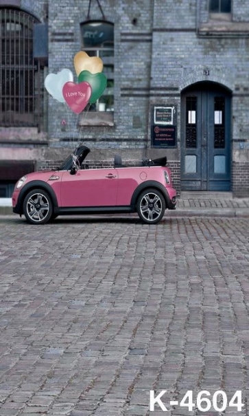 Grey Brick House Pink Car Building Scenic Backdrops Studio Background Vinyl Photography Backdrops