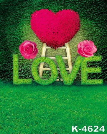 Green Grassland Flowers LOVE Heart Wedding Background Drops for Photography