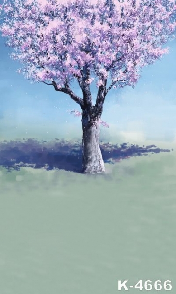 Big Tree with Light Purple Flowers Painted Vinyl Photography Backdrops