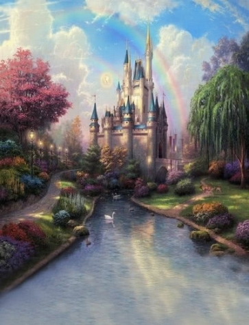 Fairy Tale Castle Rainbow Blue Sky Scenic Backdrop Studio Photography Background Prop