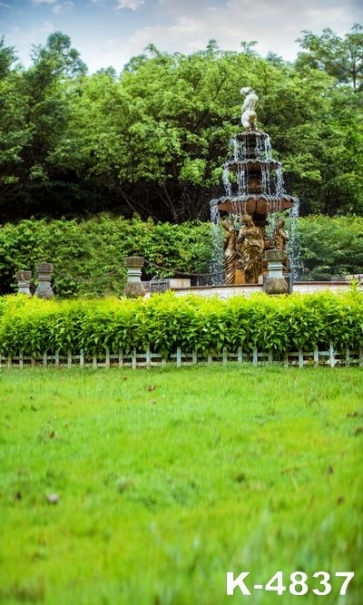 Green Grassland Fountain Garden Backdrop Background