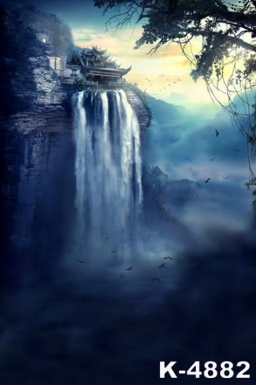 Palace on the Mountain Waterfall Vinyl Scenic Backdrops