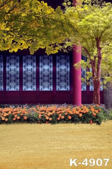 Outside Palace Flowers Trees Scenic Wall Vinyl Backdrops