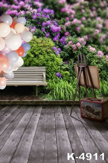 Benches in Park Balloons Flowers Photographic Backdrops