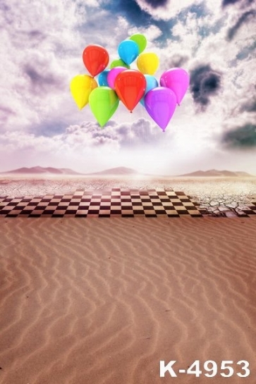 Multicolor Balloons Flying above Sandbeach Photography Background Props