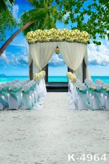 Romantic Wedding Hall by the Seaside Wedding Picture Vinyl Backdrop