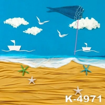  Custom Cartoon Sea Blue Sky White Clouds Baby Photo Backdrops