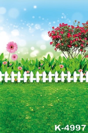 Red Flowers Green Grassland Painted Photography Backdrops
