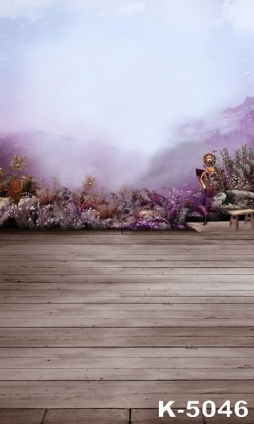 Light Purple Landscape Flowers Wood Floor Scenic Photography Backdrops