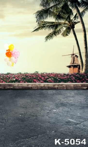 Coconut Tree Windmill Balloons Flowers Vinyl Picture Backdrop