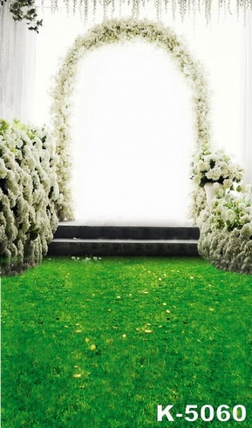 Romantic Green Grassland White Flowers Wedding Professional Camera Backdrops