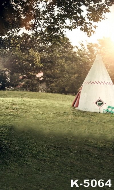 Countryside Trees Tent on Grass Scenic Vinyl Photo Backdrops