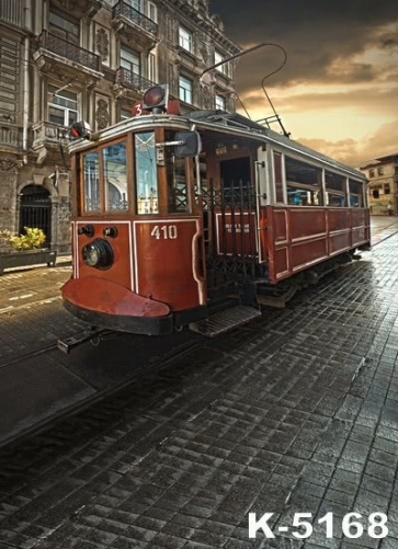 Retro Last Century Tram Building Vinyl Photography Backdrops