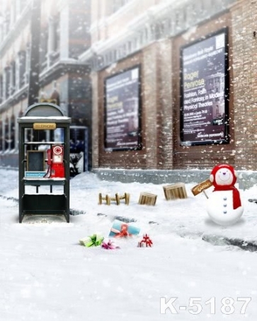 Snowman Telephone Booth Snowflakes Christmas Backdrops For Stage