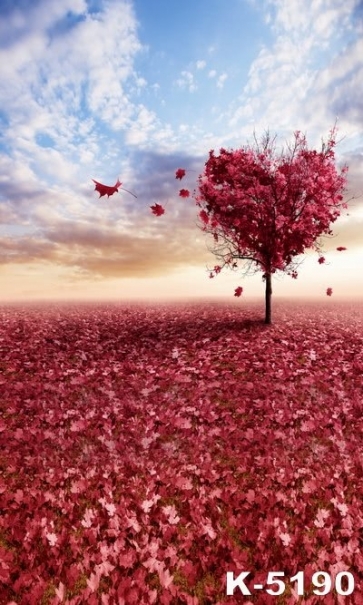 Heart Shaped Red Leaves Scenic Photo Wall Backdrop