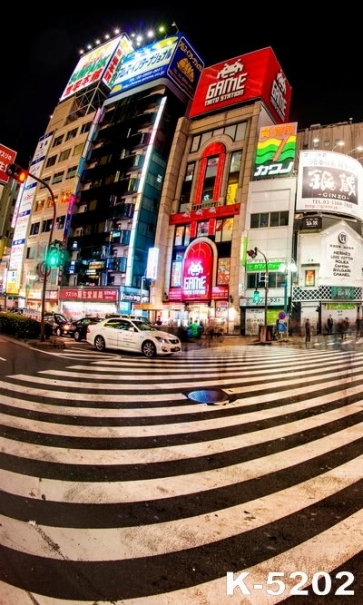 Night City Zebra Crossing Building Photography Studio Background