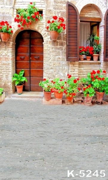 Stone House with Flowers Backdrop Building Studio Background